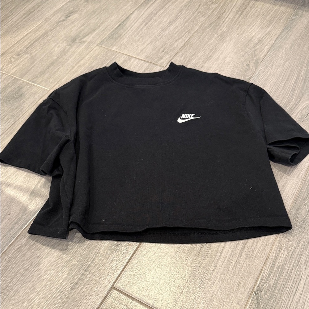 Nike Black Cropped Crew Tee with White Swoosh